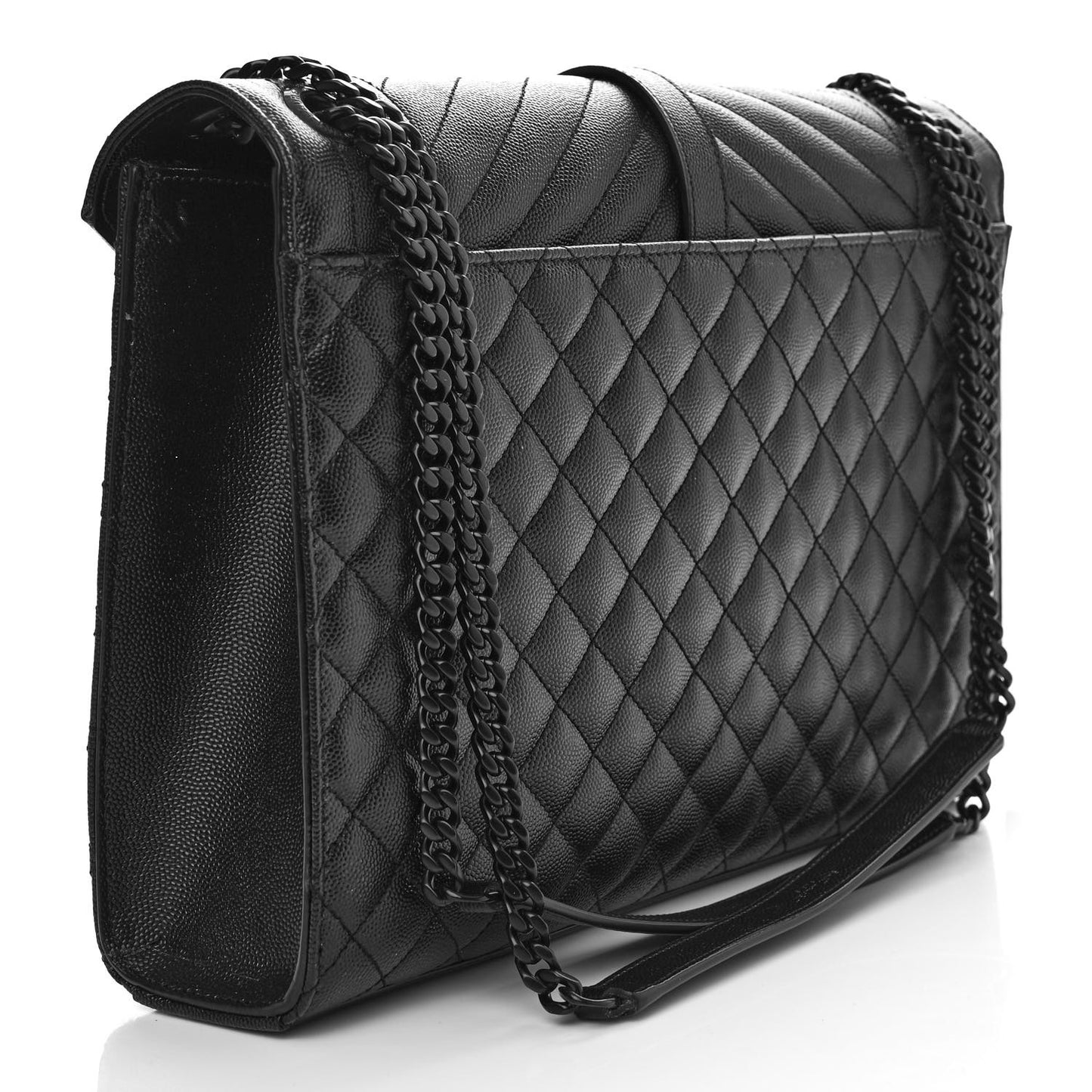 Grain De Poudre Textured Mixed Matelasse Large Triquilt Monogram Monochrome Satchel Black