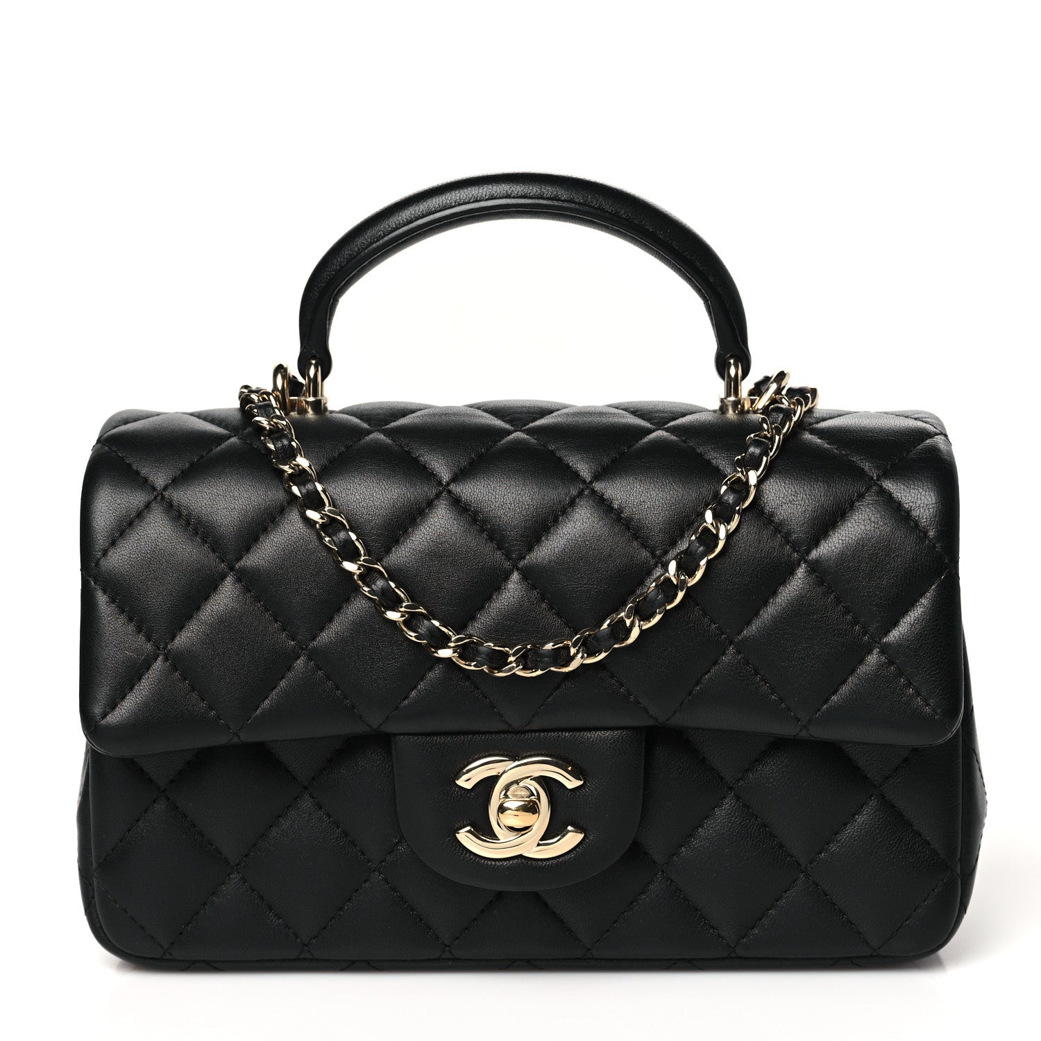 Chanel Lambskin Quilted Mini Top Handle Rectangular Flap Black 1 of 11