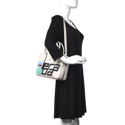 Prada City Calfskin Racing Logo Bowler White Black 2 of 9