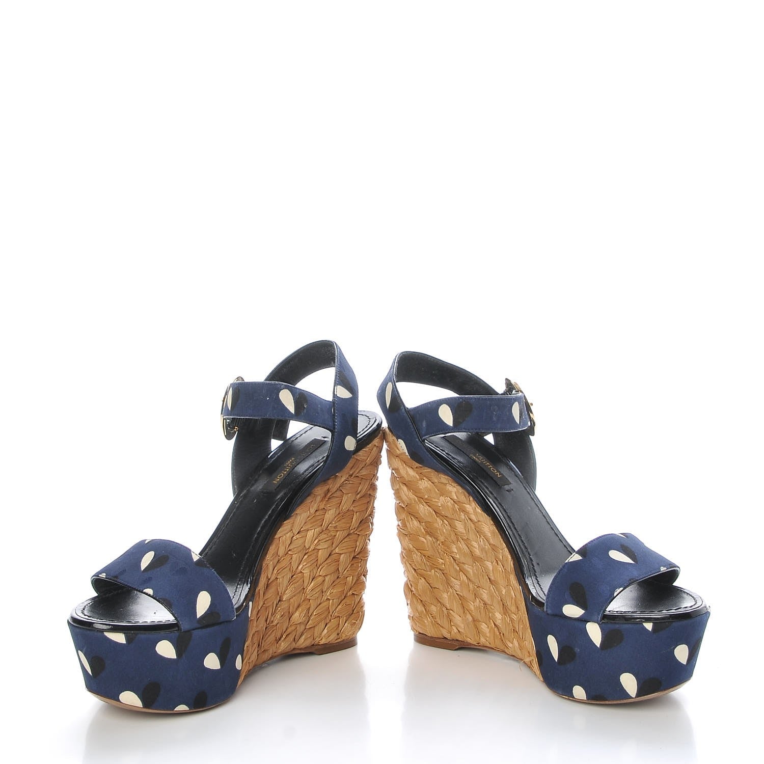 Louis Vuitton Raffia Canvas Hearts Tuileries Wedge Sandals 36 Blue 5 of 20
