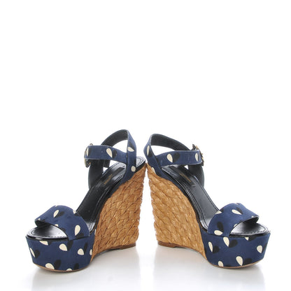 Louis Vuitton Raffia Canvas Hearts Tuileries Wedge Sandals 36 Blue 5 of 20