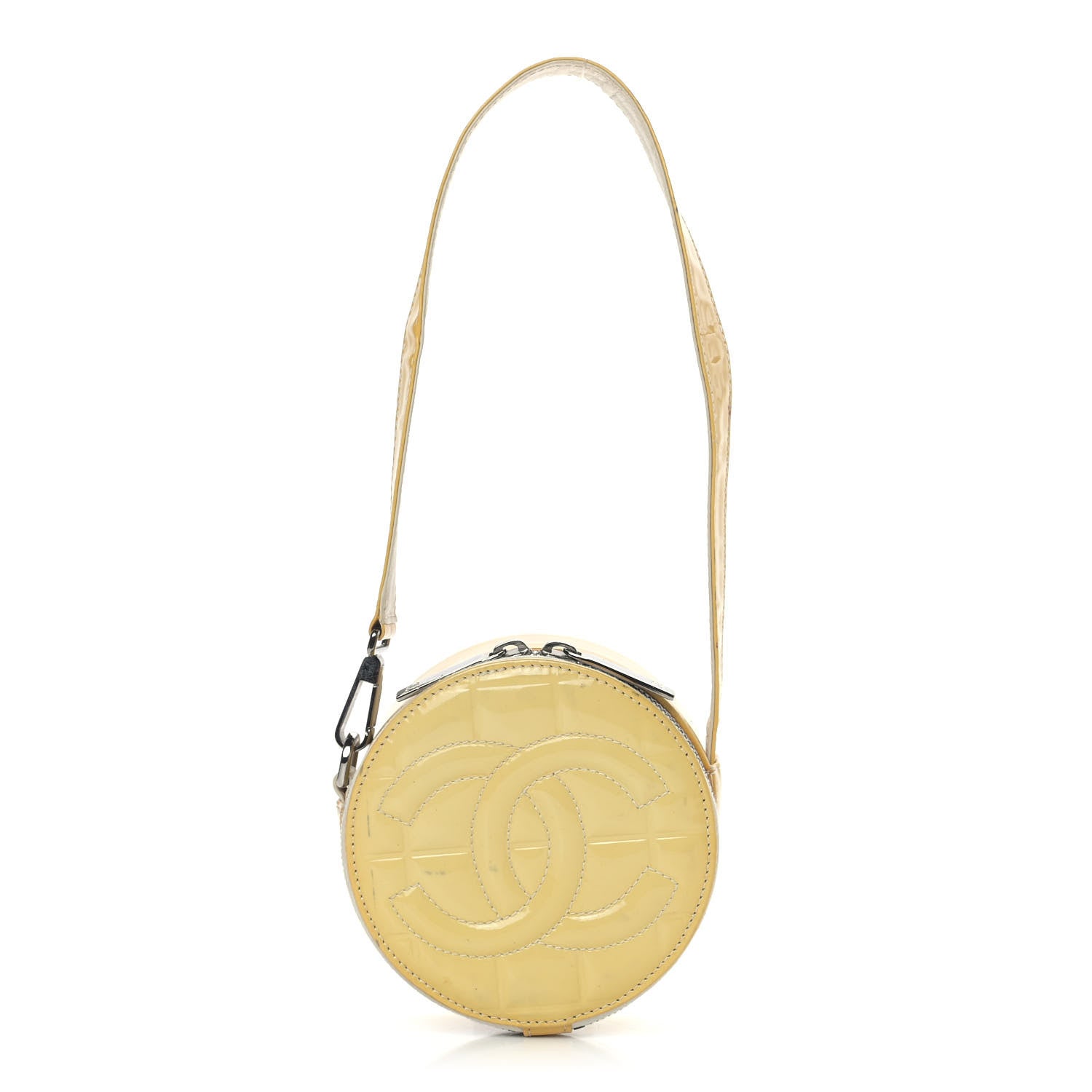 Chanel Patent Quilted CC Chocolate Bar Round Shoulder Bag Yellow 1 of 16