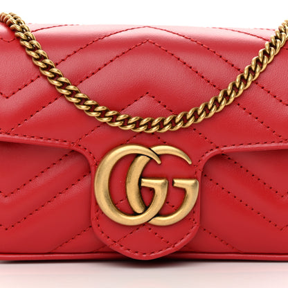 Gucci Calfskin Matelasse Super Mini GG Marmont Shoulder Bag Hibiscus Red 8 of 12