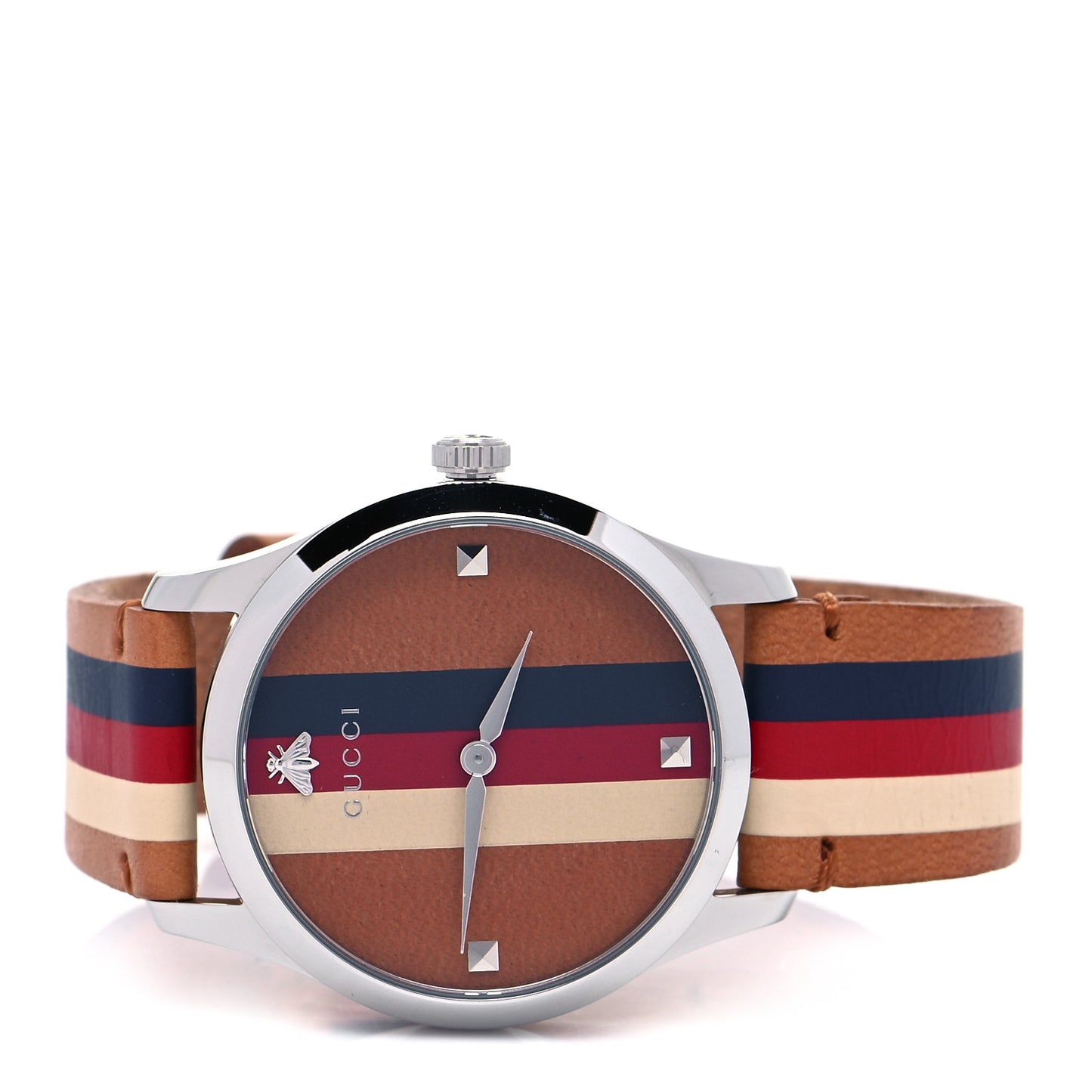 Stainless Steel Calfskin 38mm G-Timeless Stripe Web Quartz Watch Brown