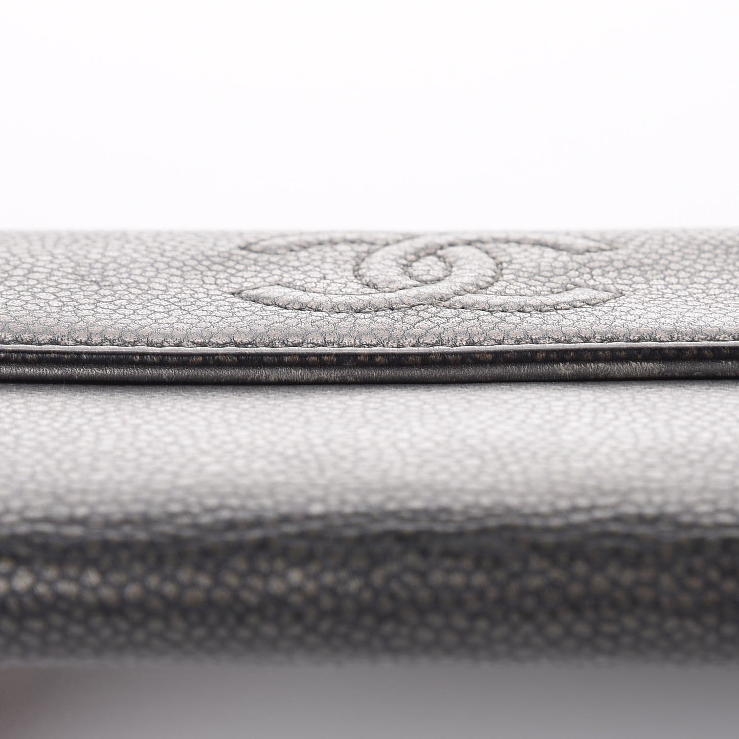 Metallic Caviar Timeless CC Large Gusset Flap Wallet Dark Silver