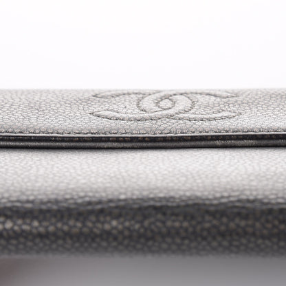 Chanel Metallic Caviar Timeless CC Large Gusset Flap Wallet Dark Silver 7 of 15