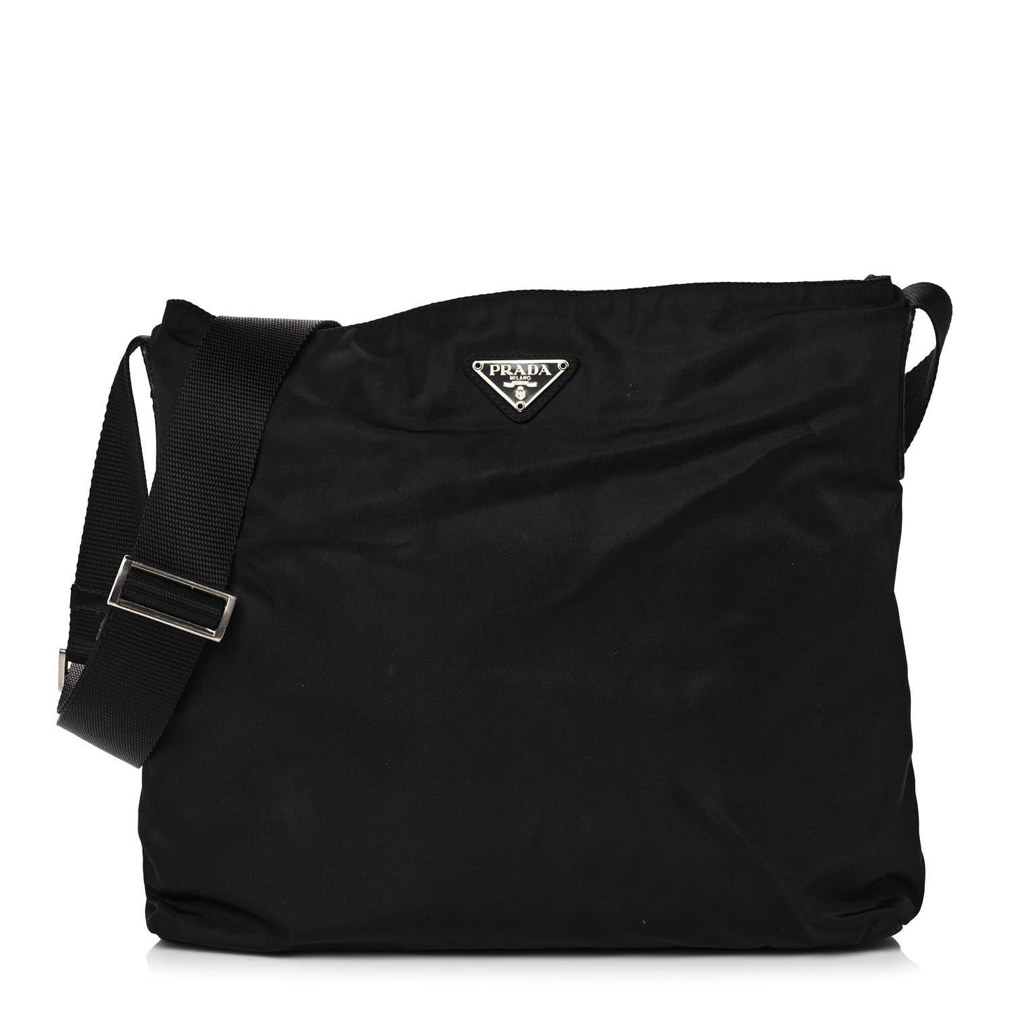 Nylon Saffiano Flat Messenger Bag Black