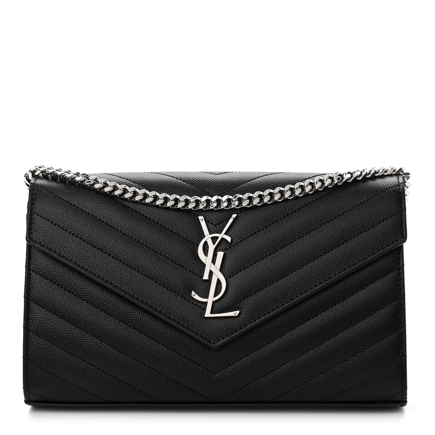Grain De Poudre Matelasse Chevron Monogram Chain Wallet Black
