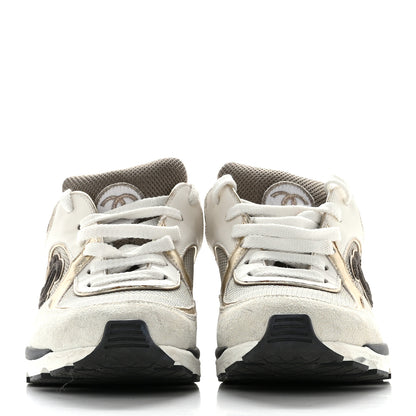 Chanel Mesh Suede Calfskin Womens CC Sneakers 36.5 White Black Beige Gold 2 of 15