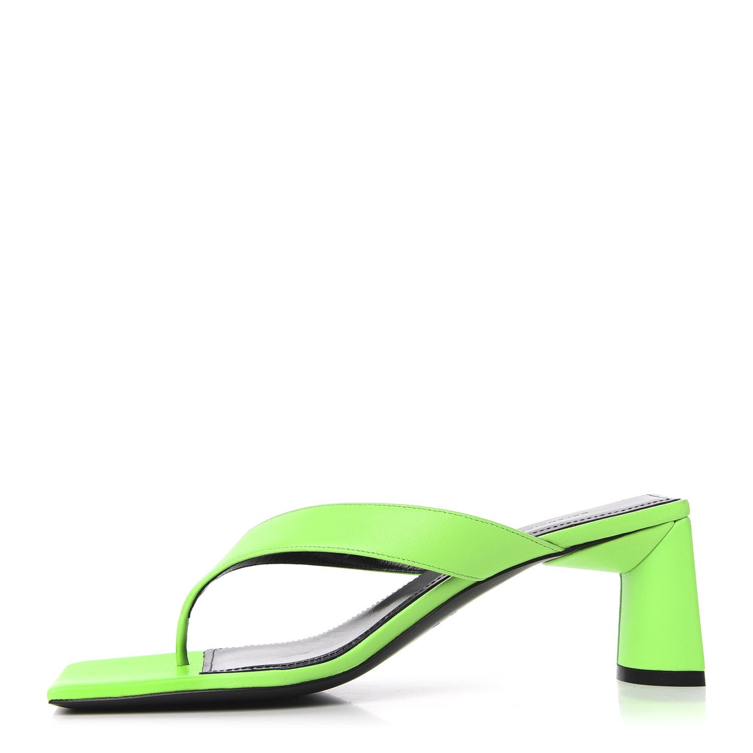 Balenciaga Shiny Sheepskin Double Square Flat 60mm Sandals 36.5 Fluo Green Black 1 of 10