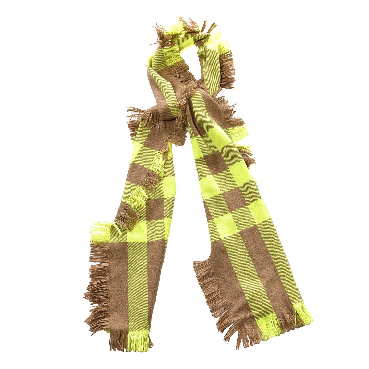 Cashmere Half Mega Check Fringe Scarf Neon Yellow