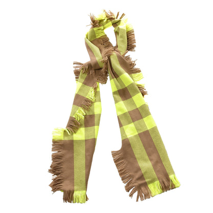 Burberry Cashmere Half Mega Check Fringe Scarf Neon Yellow 1 of 4