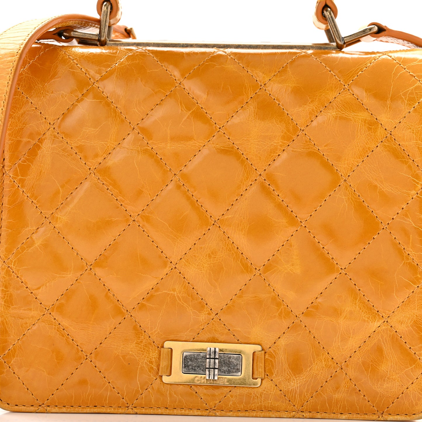 Glazed Calfskin Quilted Rita Top Handle Flap Yellow