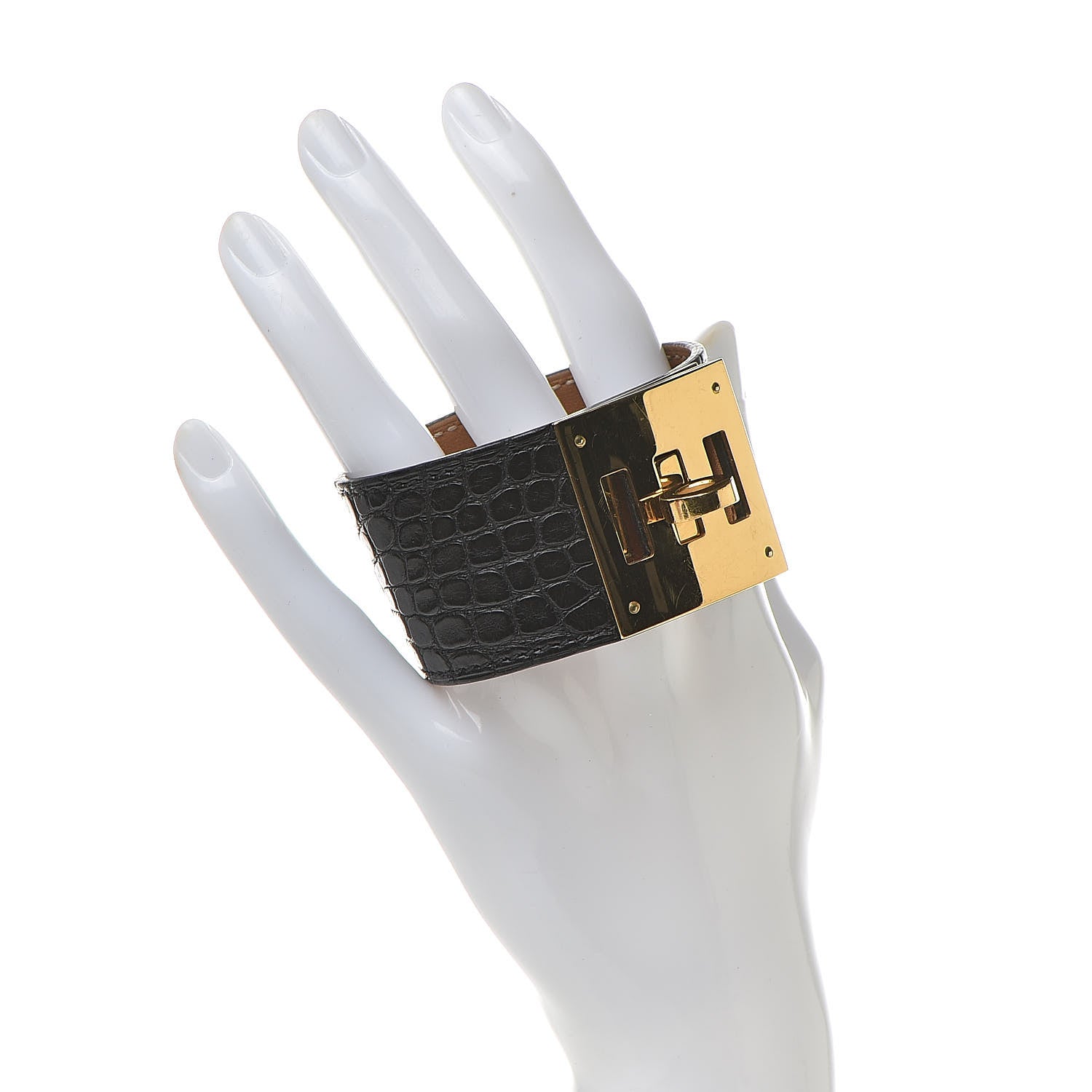 Hermes Matte Alligator Kelly Dog Cuff Black 2 of 8