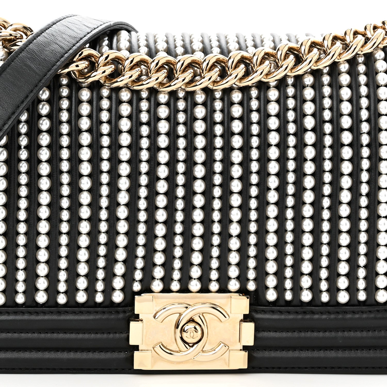 Chanel Calfskin Pearl Medium Chanel Pearls Boy Flap Black 7 of 9