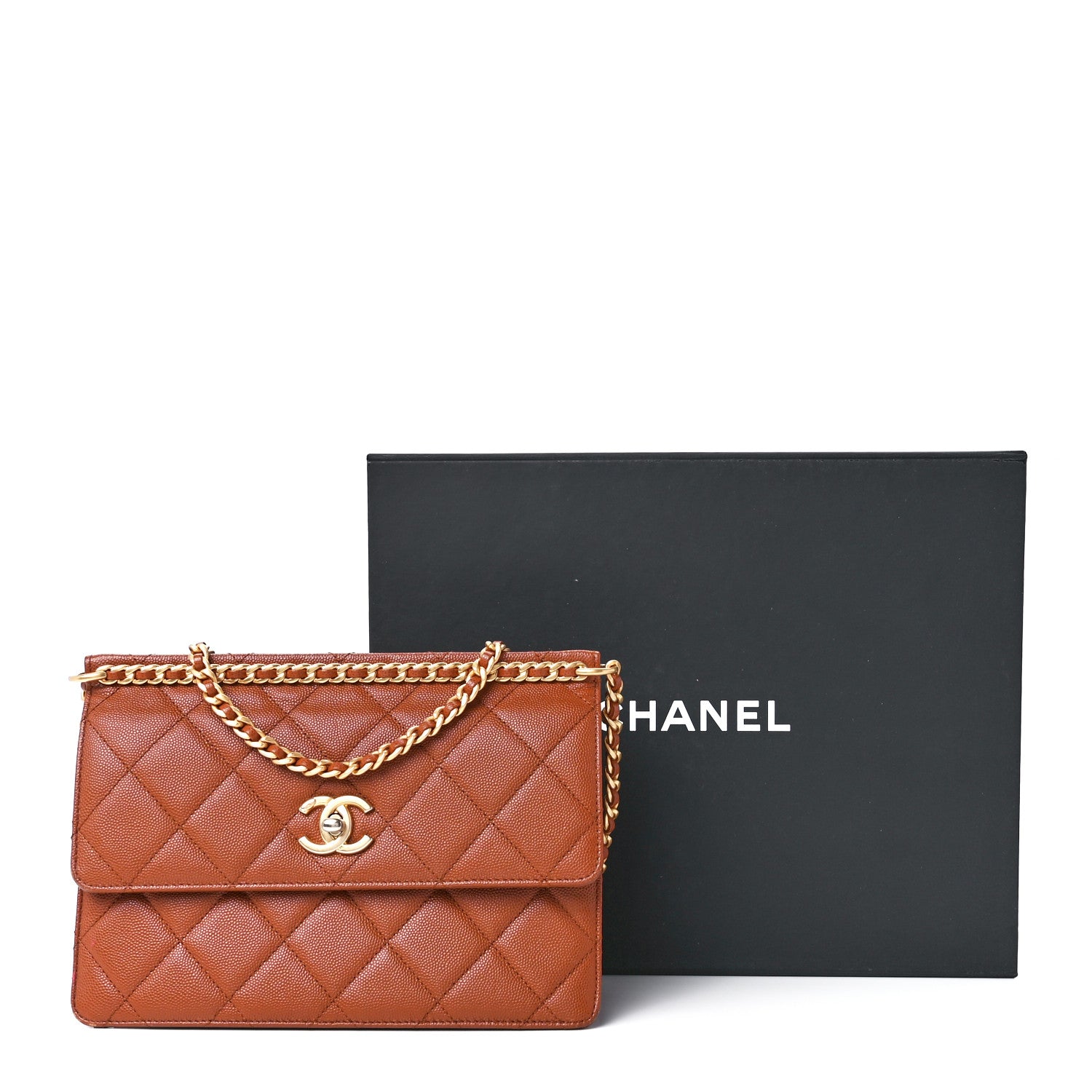 Chanel Caviar Quilted Chain Flap Light Brown 12 of 12