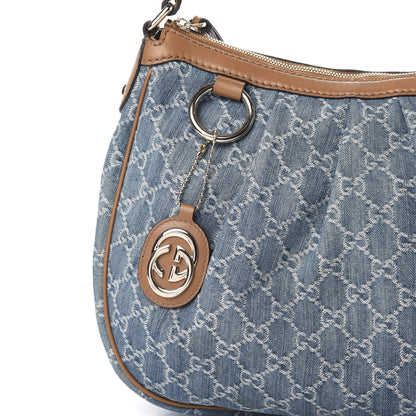 Gucci Denim Monogram Medium Sukey Hobo Blue 8 of 13