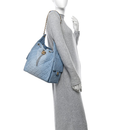 Chanel Washed Denim Quilted Medium Chanel 25 Handbag Blue 2 of 13