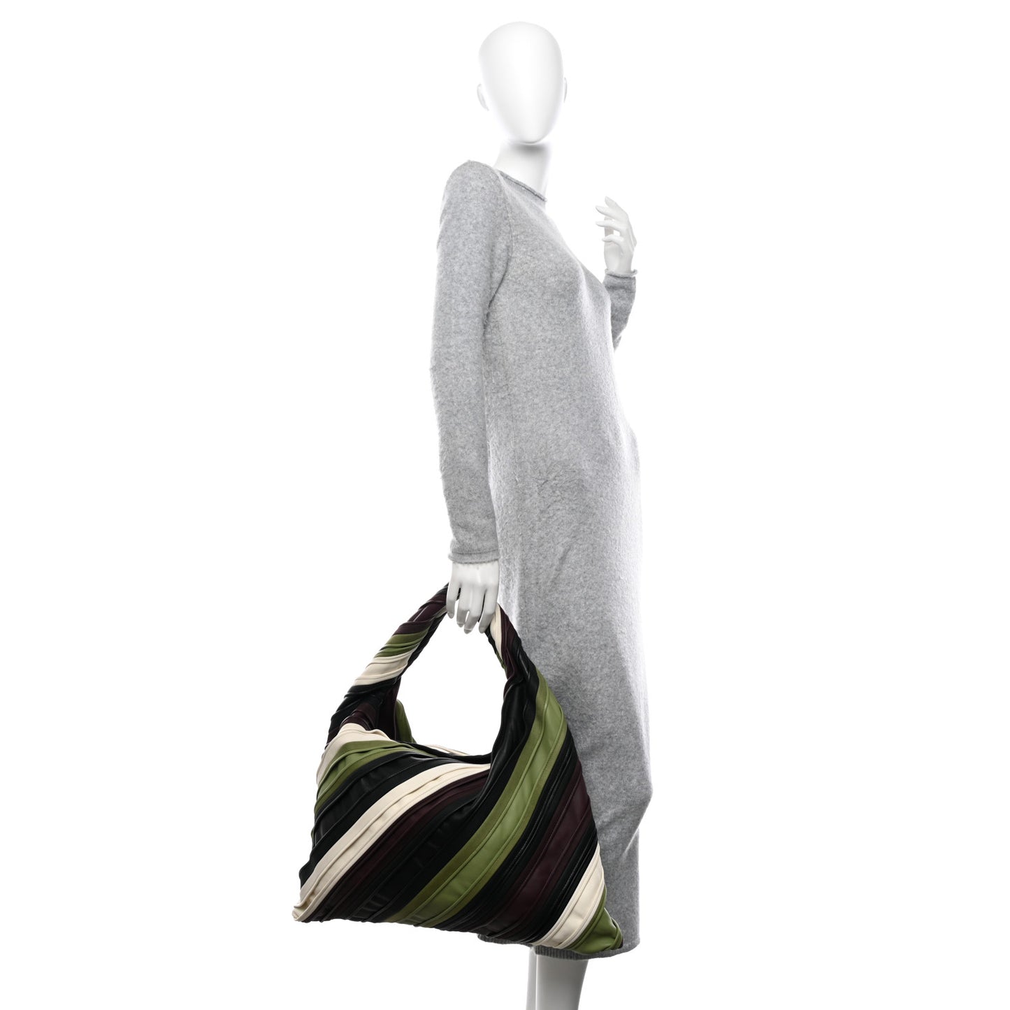 Calfskin Suede Striped Large Hop Black Matcha Leaf Jam White