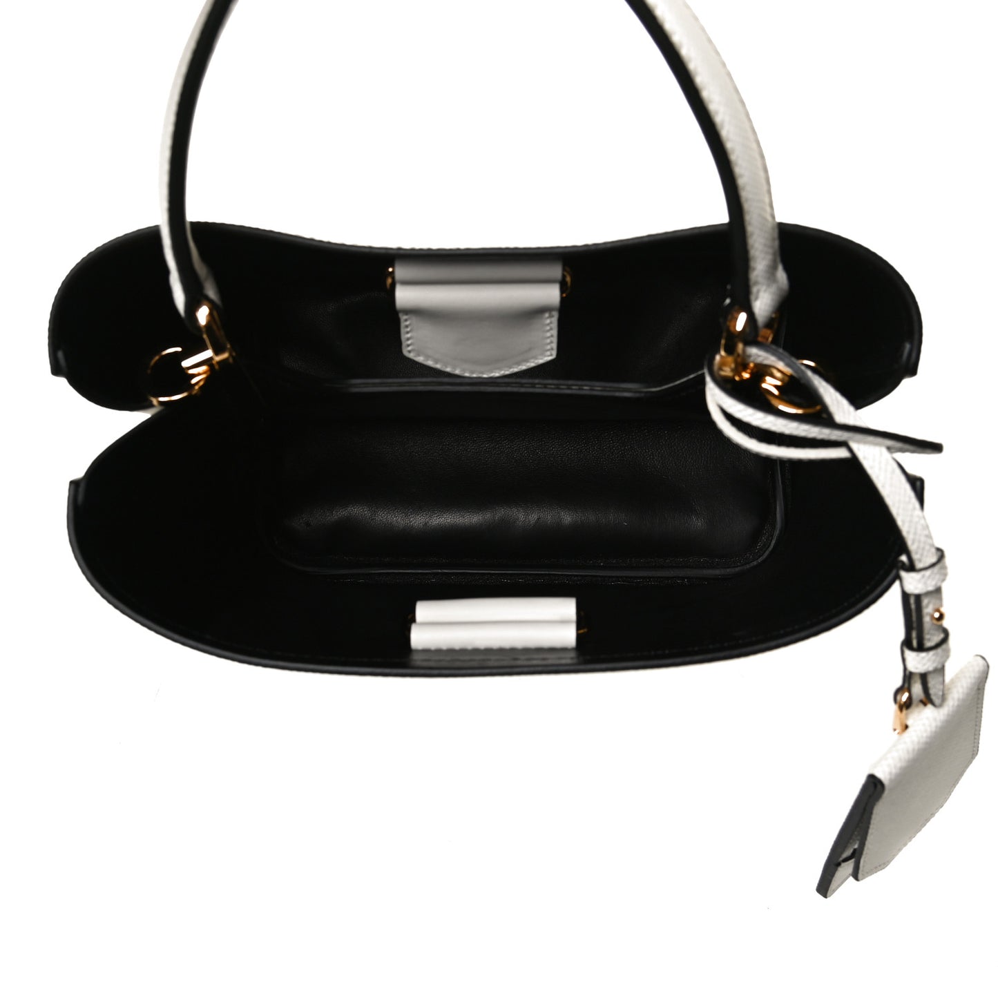 Saffiano Cuir Medium Panier Bucket Bag Bianco Black