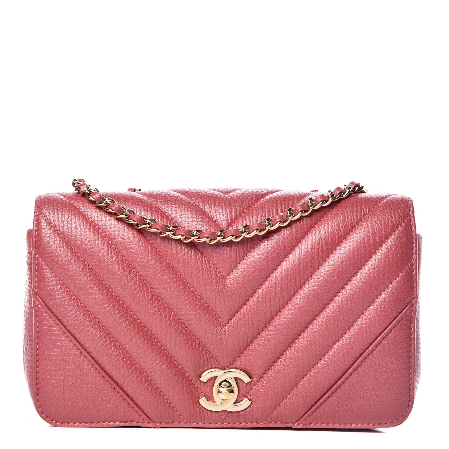Calfskin Chevron Quilted Mini Statement Flap Pink