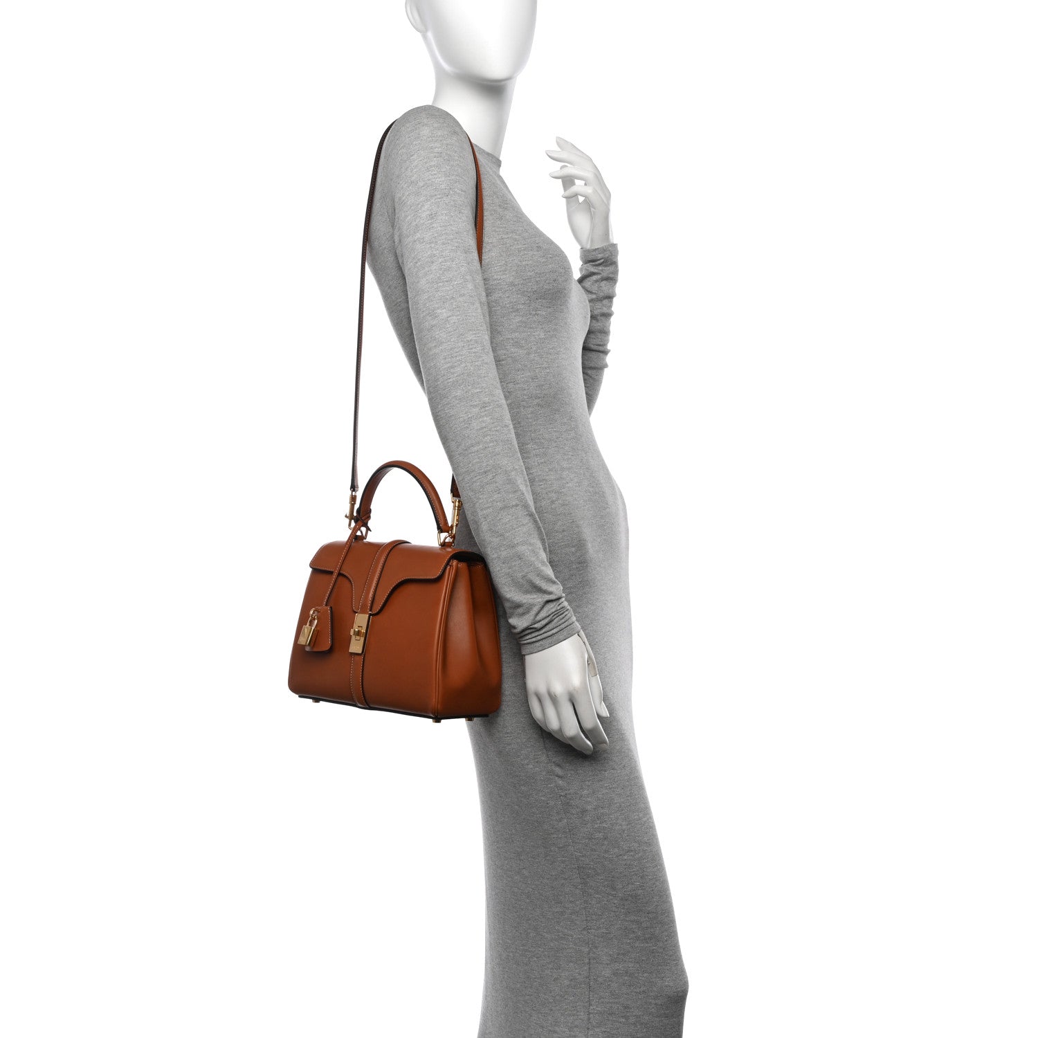 Celine Satinated Calfskin Small 16 Top Handle Bag Tan 2 of 11