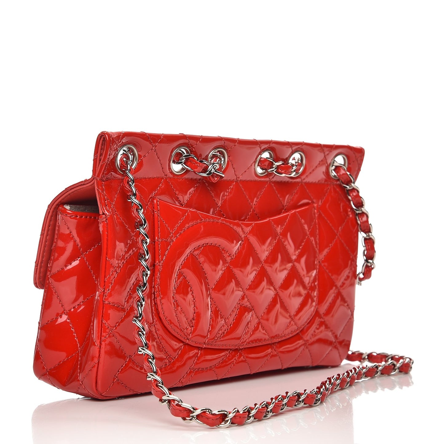 Patent Quilted Medium Diagonal CC Flap Red