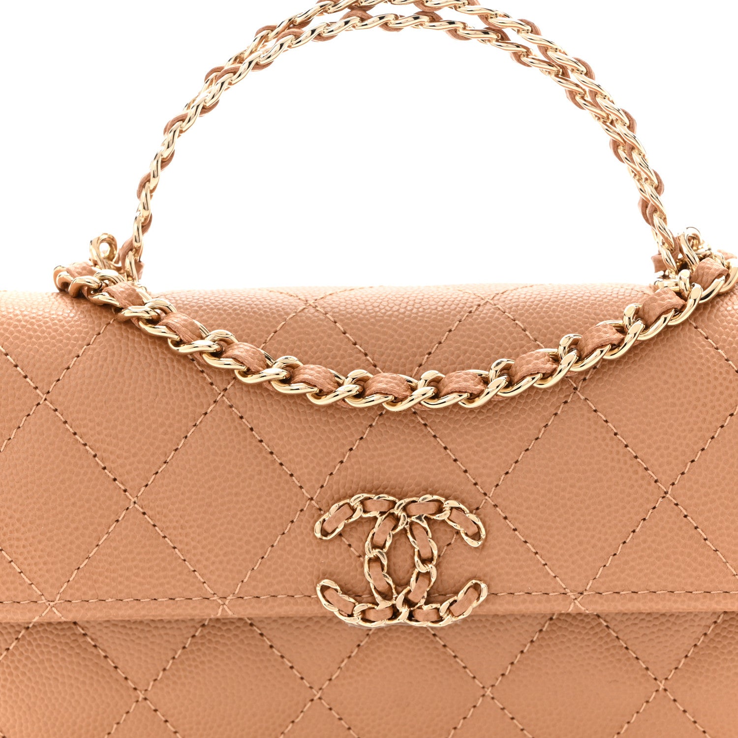 Chanel Caviar Quilted Chain Match Top Handle Phone Holder With Chain Beige 8 of 11