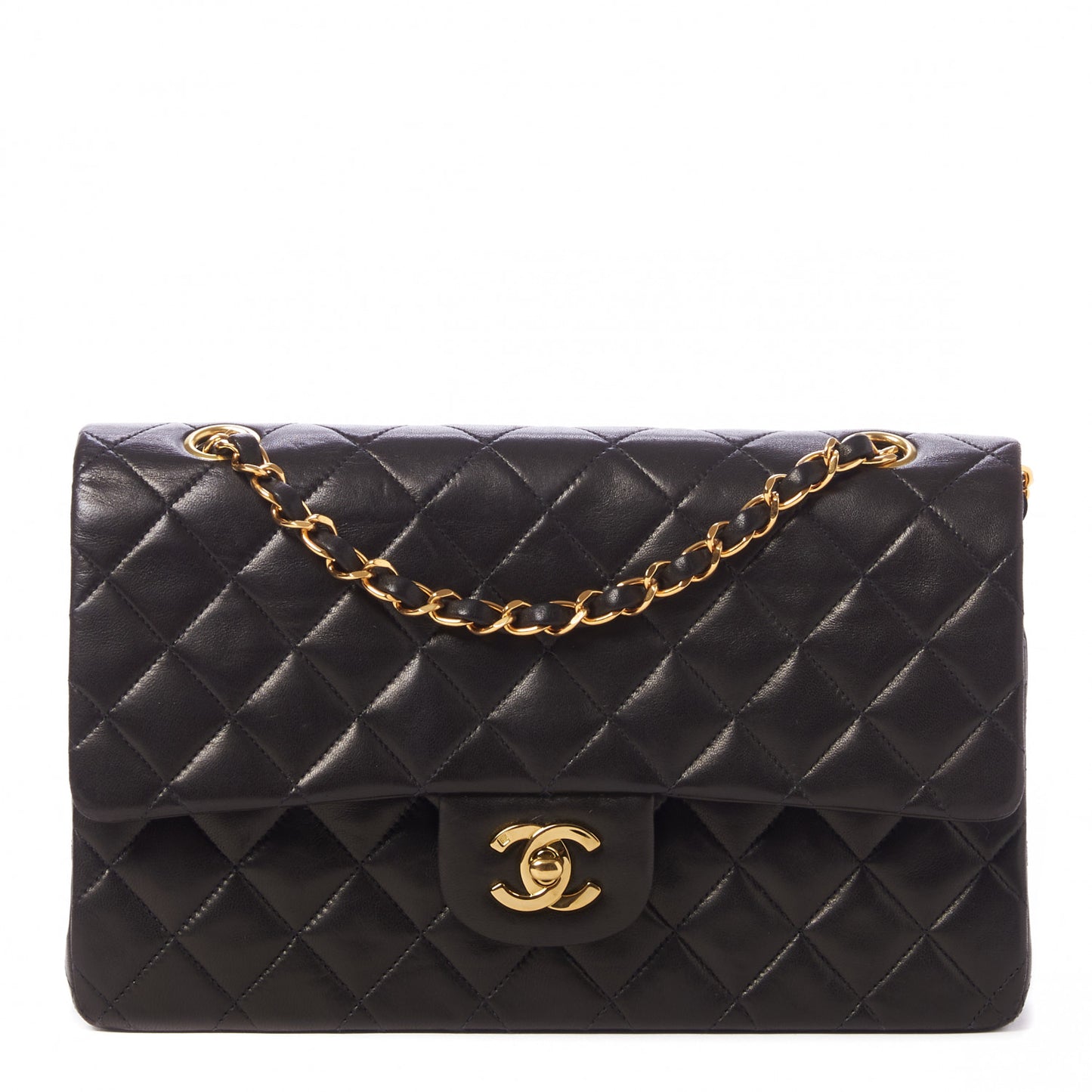 Lambskin Quilted Medium Double Flap Dark Brown