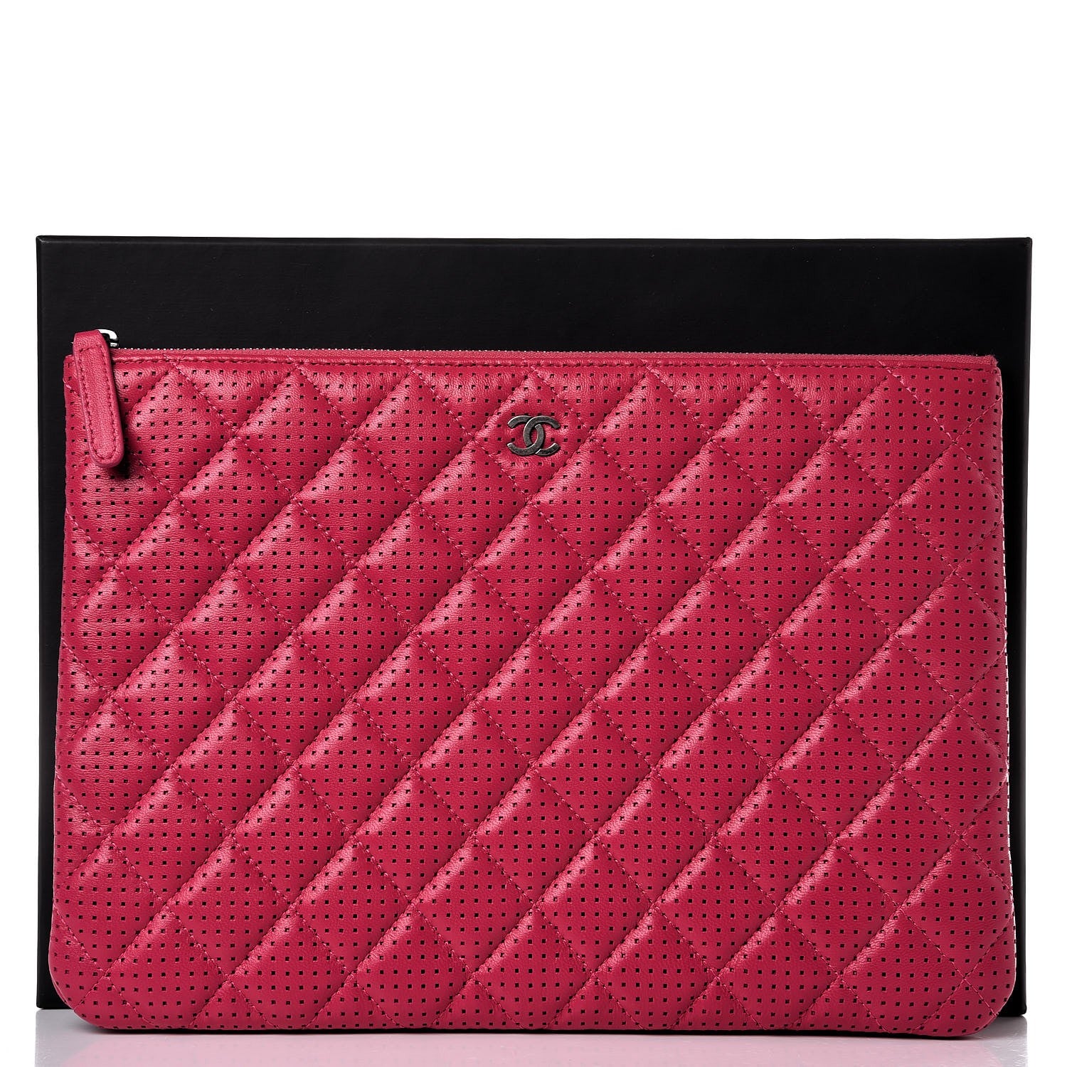 Chanel Perforated Lambskin Quilted Large Zip Pouch Pink 8 of 8