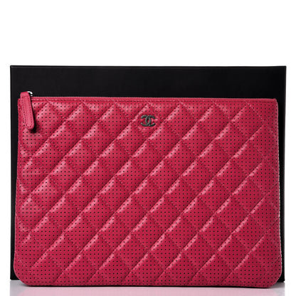 Chanel Perforated Lambskin Quilted Large Zip Pouch Pink 8 of 8