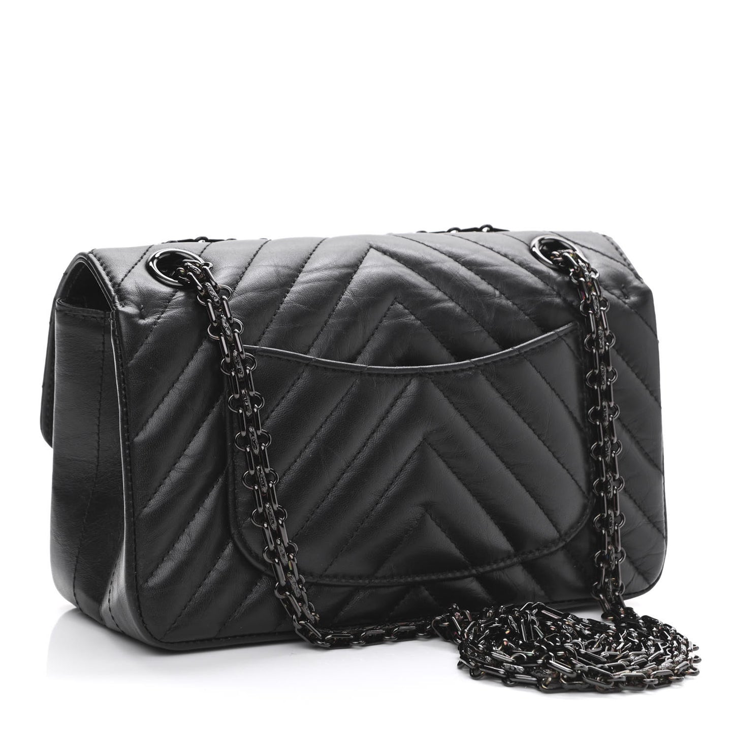 Aged Calfskin Chevron Quilted 2.55 Reissue Mini Flap So Black