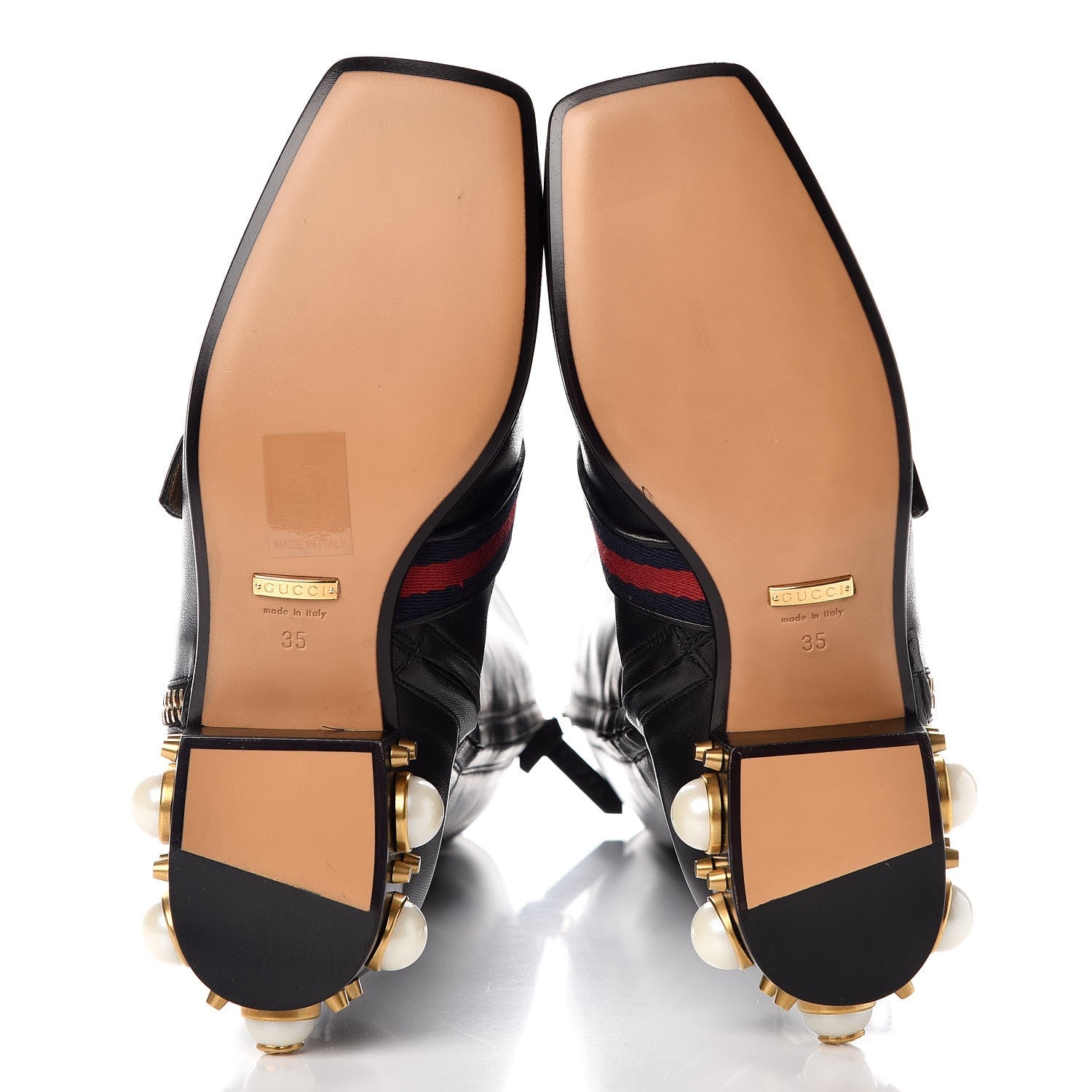 Gucci Nappa Web Pearl Embellished GG Full Zip Boots 35 Black 5 of 8