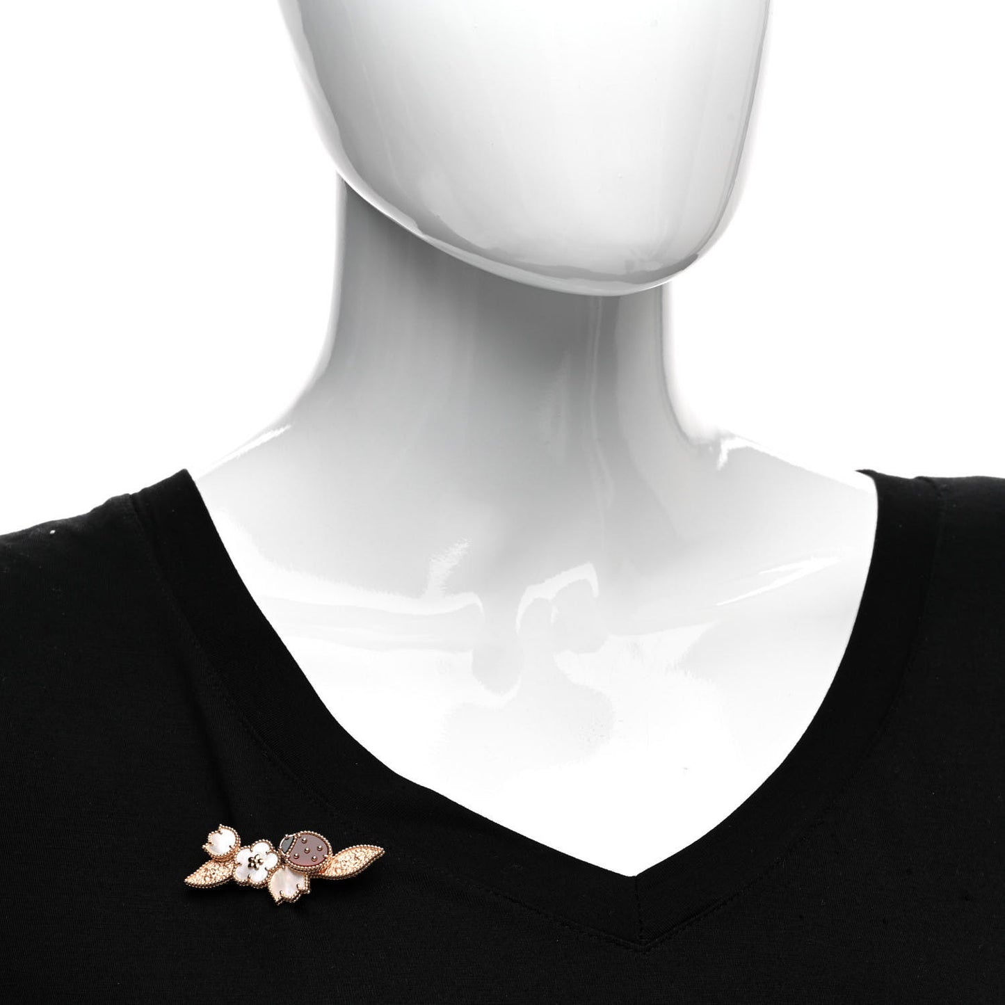 18K Rose Gold Mother of Pearl Carnelian Black Onyx Lucky Spring Brooch