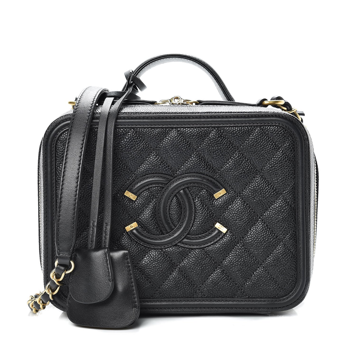 Caviar Quilted Medium CC Filigree Vanity Case Black