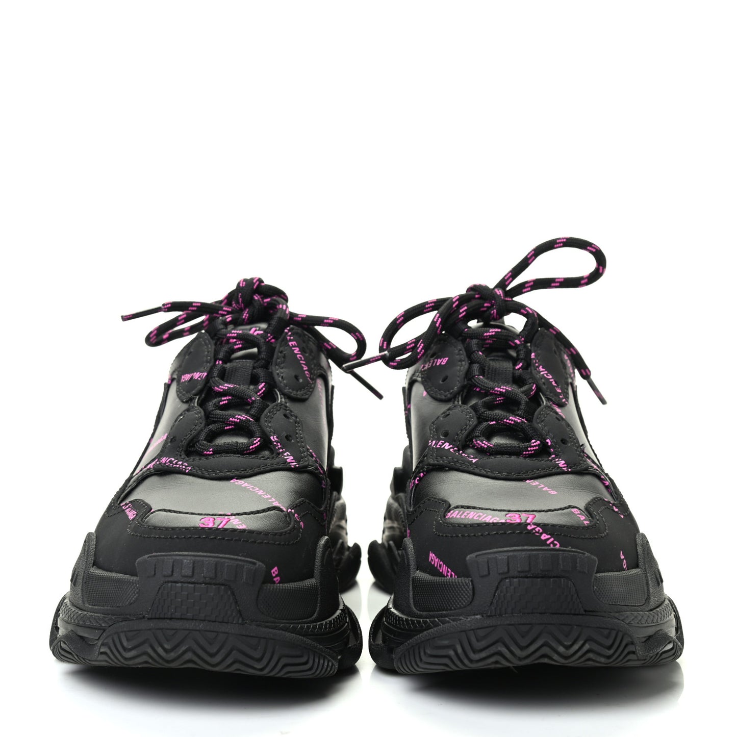 Technical Fabric Allover Logo Womens Triple S Sneakers 37 Black Pink