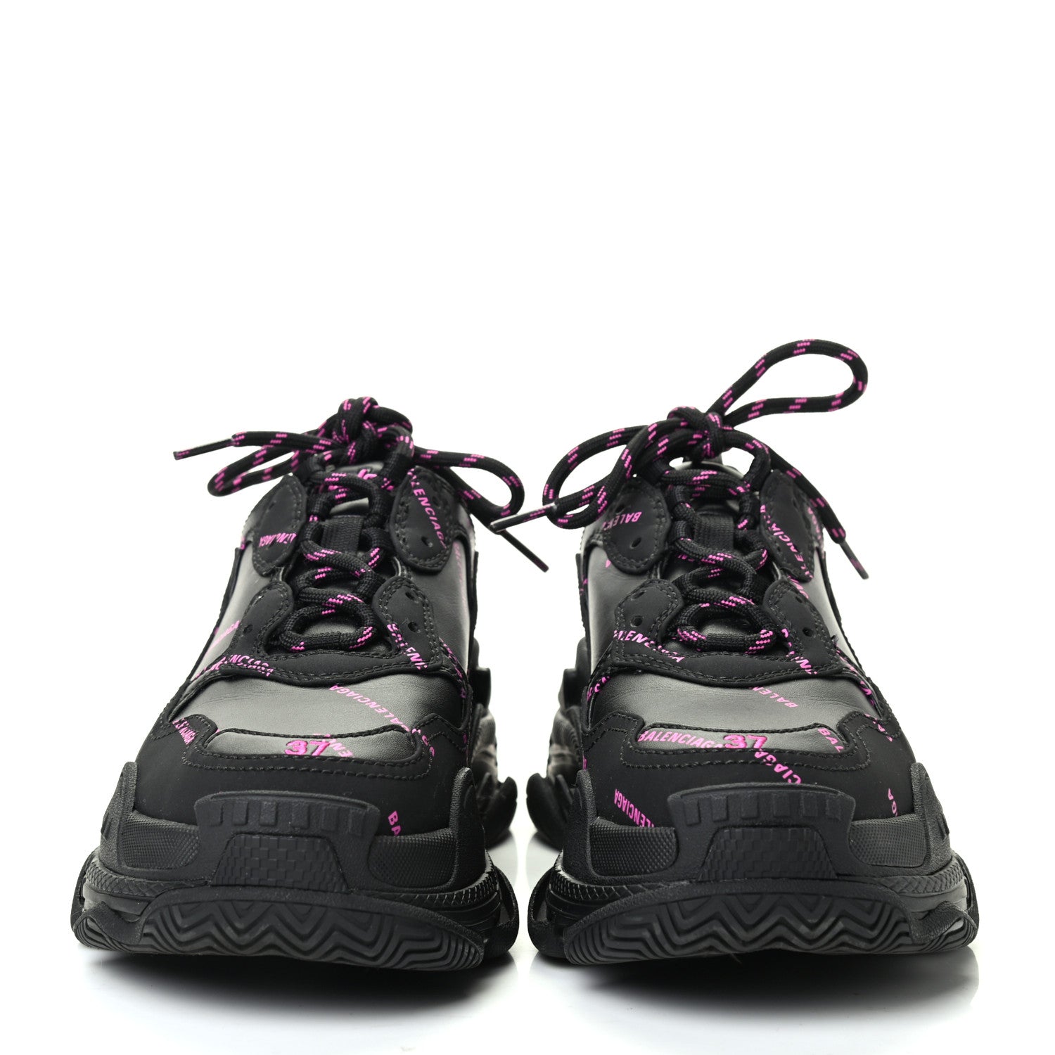 Balenciaga Technical Fabric Allover Logo Womens Triple S Sneakers 37 Black Pink 2 of 8