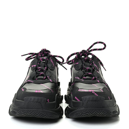 Balenciaga Technical Fabric Allover Logo Womens Triple S Sneakers 37 Black Pink 2 of 8