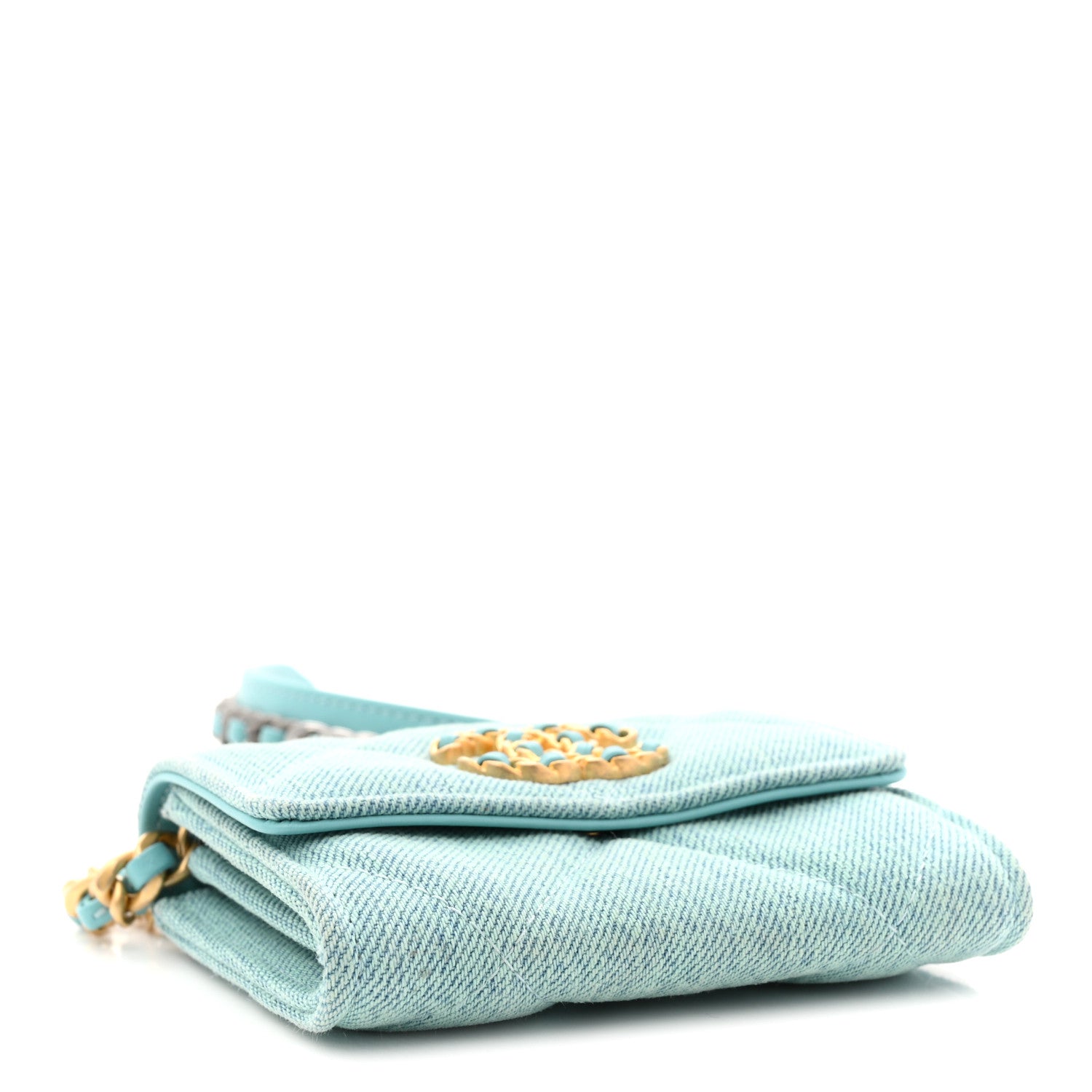 Chanel Denim Quilted Chanel 19 Flap Card Holder With Chain Light Blue 6 of 19