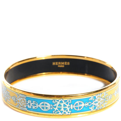 Hermes Enamel Printed Ornate Doves Medium Bracelet Bleu Yellow 70 1 of 6