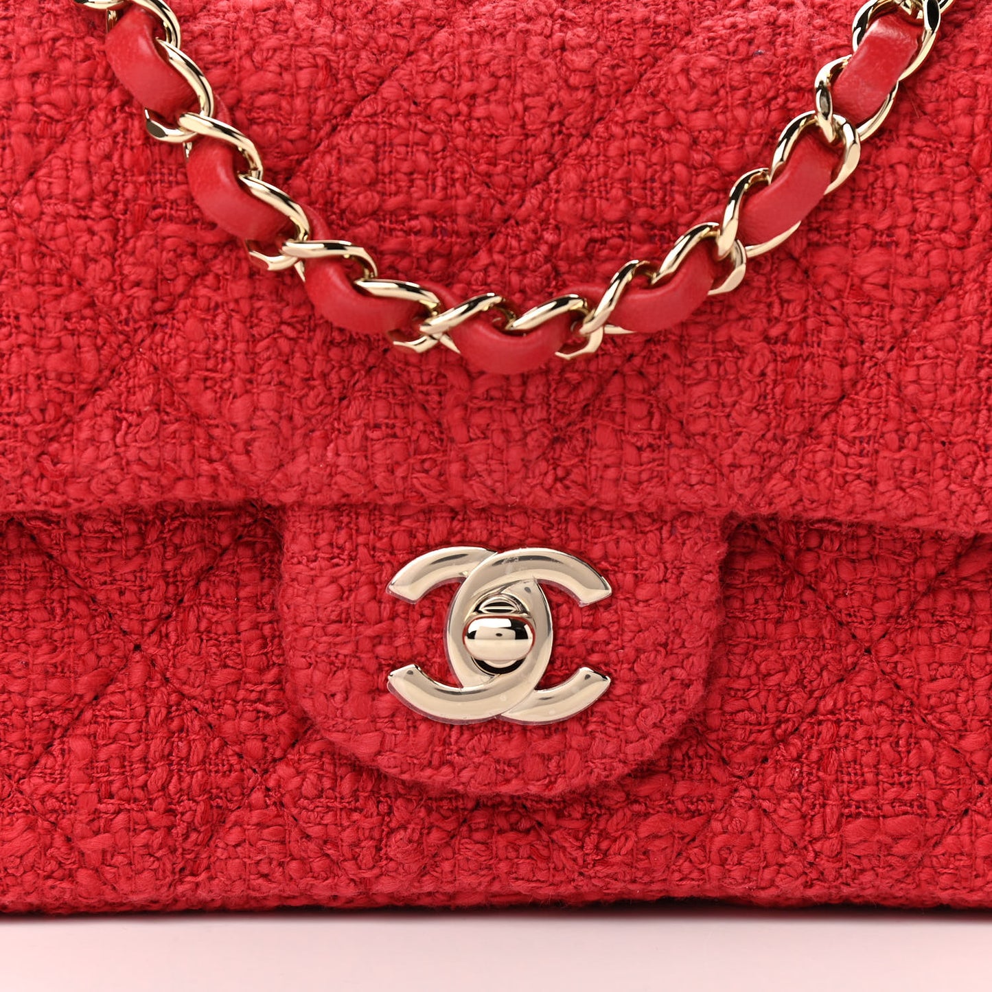 Tweed Quilted Mini Rectangular Flap Red