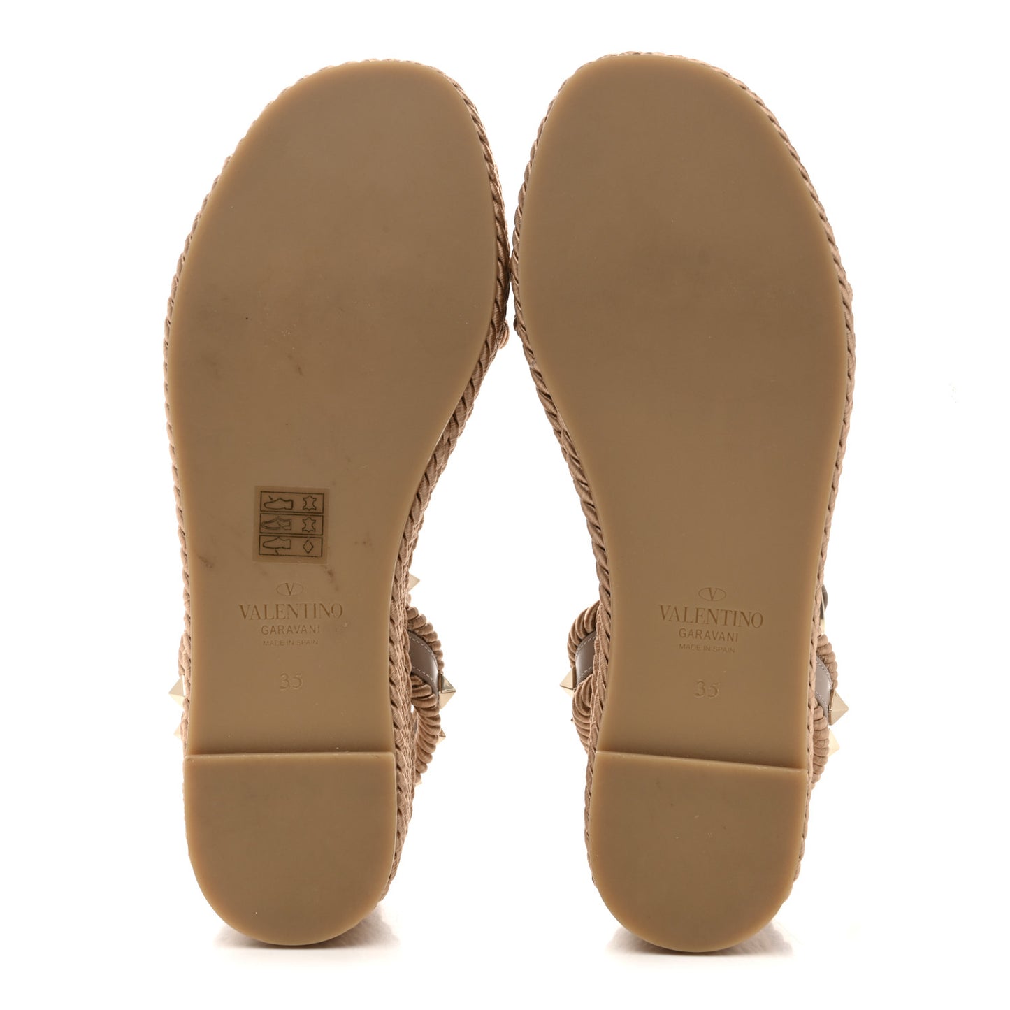 Calfskin Rockstud Rope Espadrille Flatform Sandals  35 Poudre