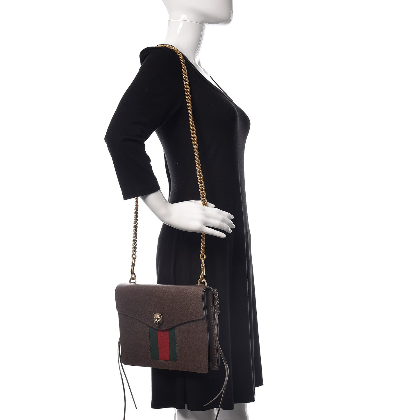 Grained Calfskin Web Animalier Shoulder Bag Brown