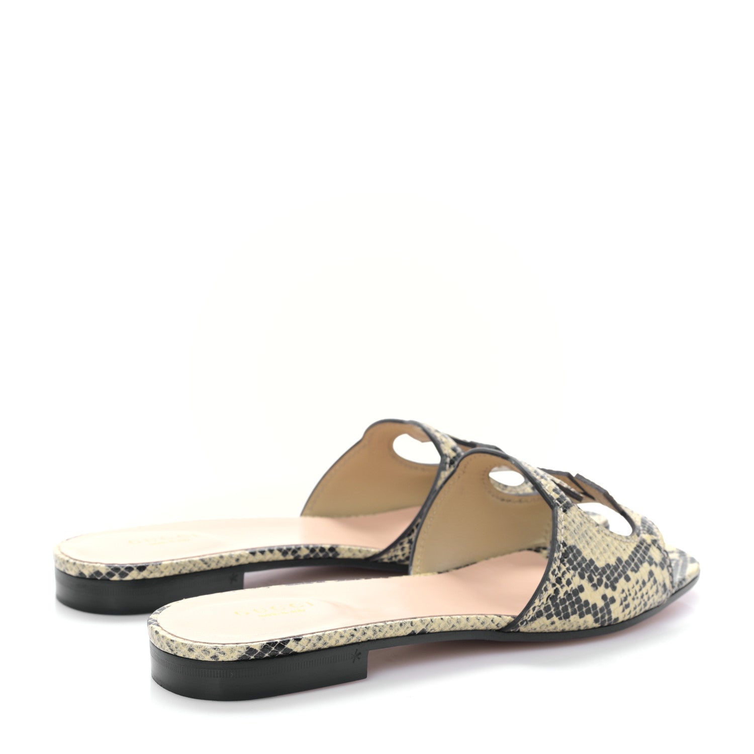 Gucci Calfskin Python Print Interlocking G Cut Out Slide Sandals 38.5 Beige Avana 4 of 8