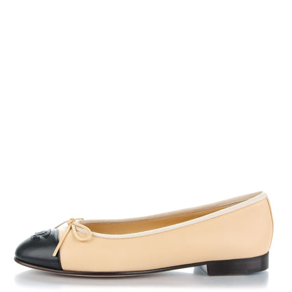 Chanel Lambskin Cap Toe Ballerina Flats 37 Beige Black 1 of 9