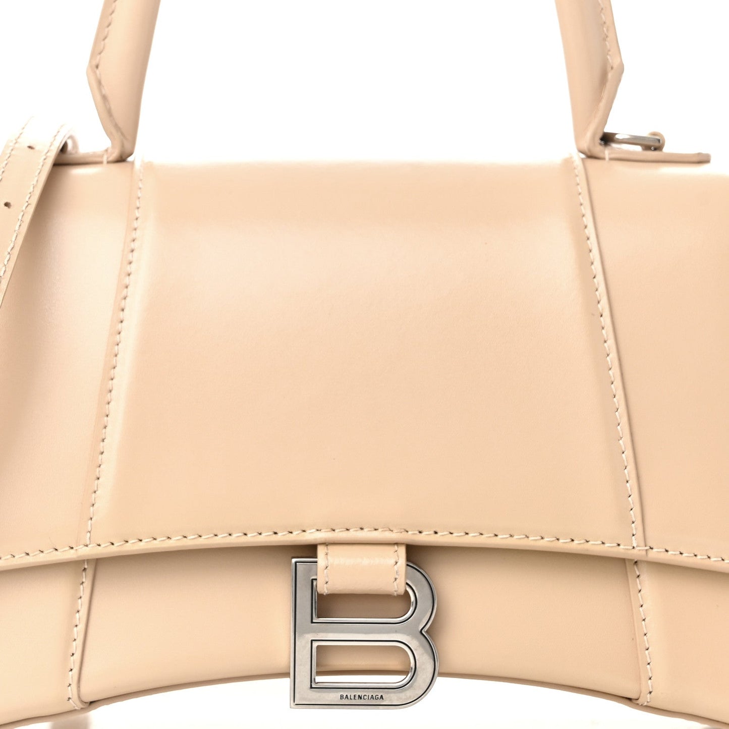 Shiny Box Calfskin Small Hourglass Top Handle Bag Light Beige