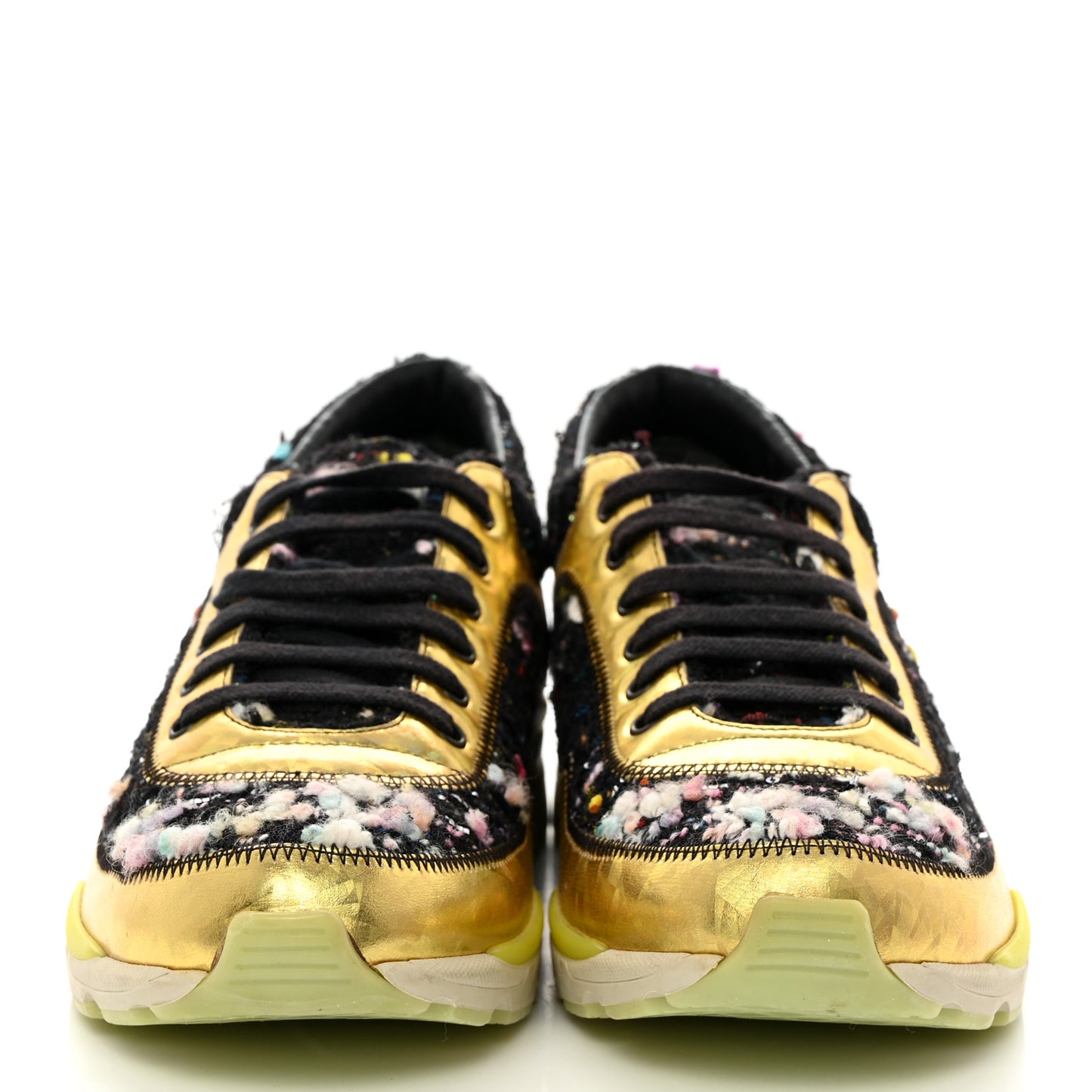 Tweed Lambskin Runway Sneakers 36 Black Multicolor