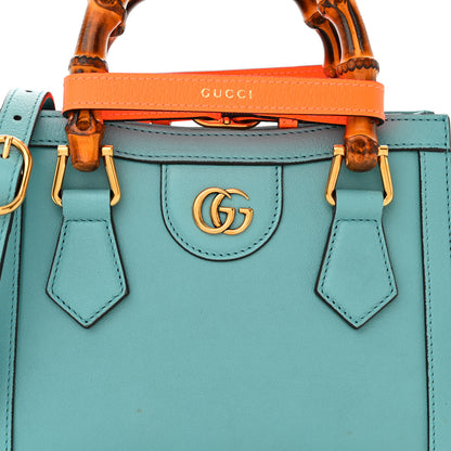 Gucci Wonka Grain Calfskin Mini Diana Tote Bag Dusty Azure Orange Fluo 8 of 10