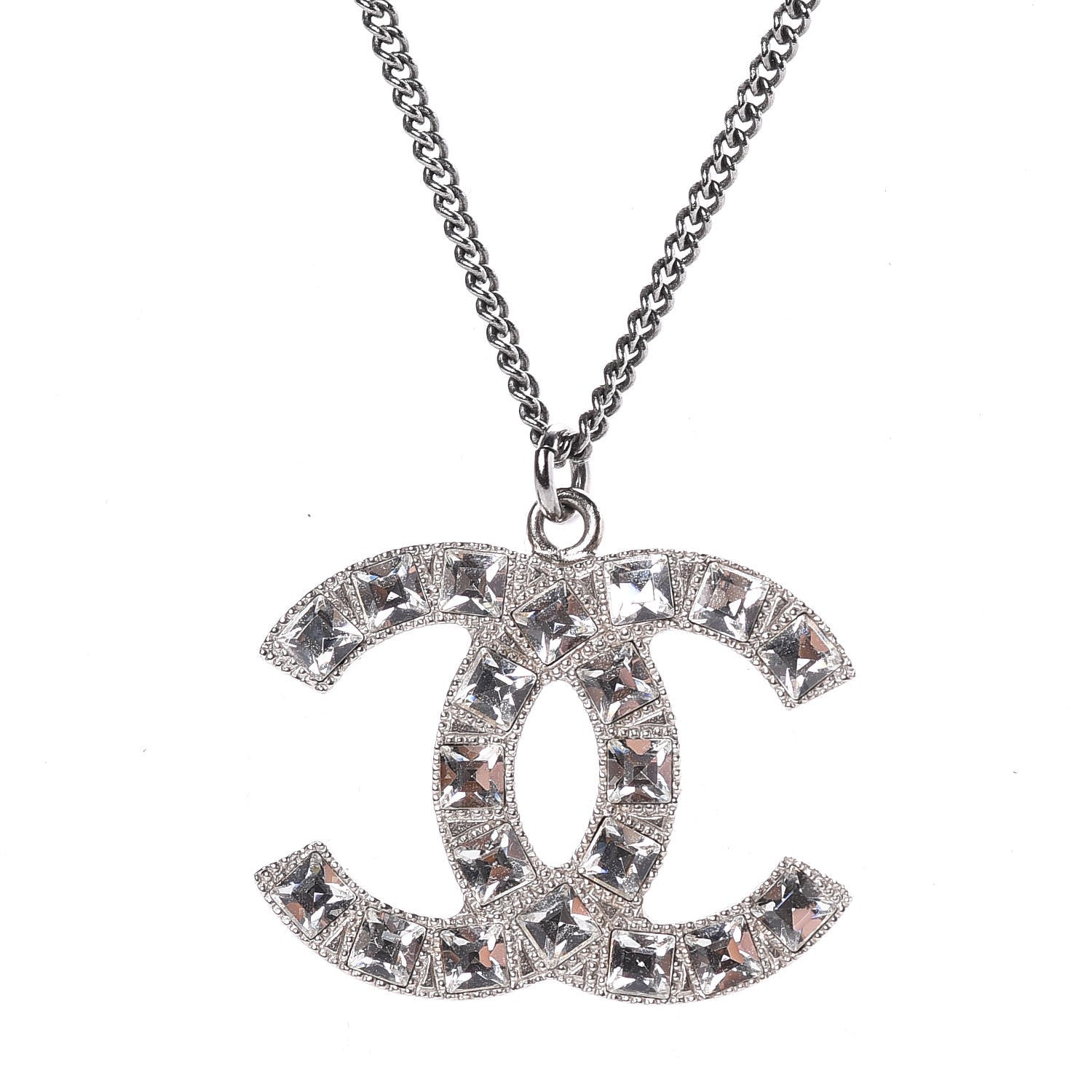 Chanel Baguette Crystal CC Necklace Silver 4 of 6