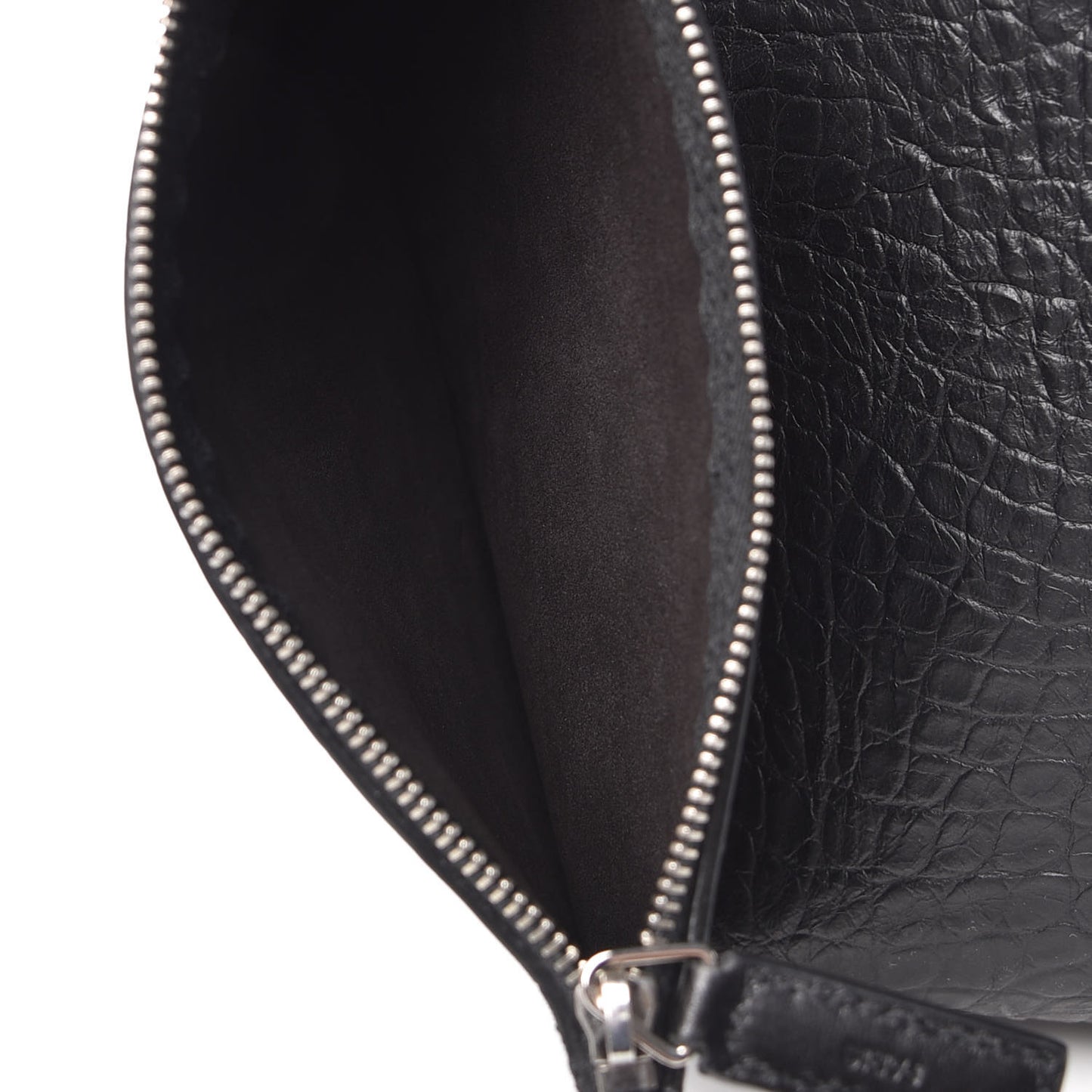 Calfskin Crocodile Embossed Large Shopper Tote Black